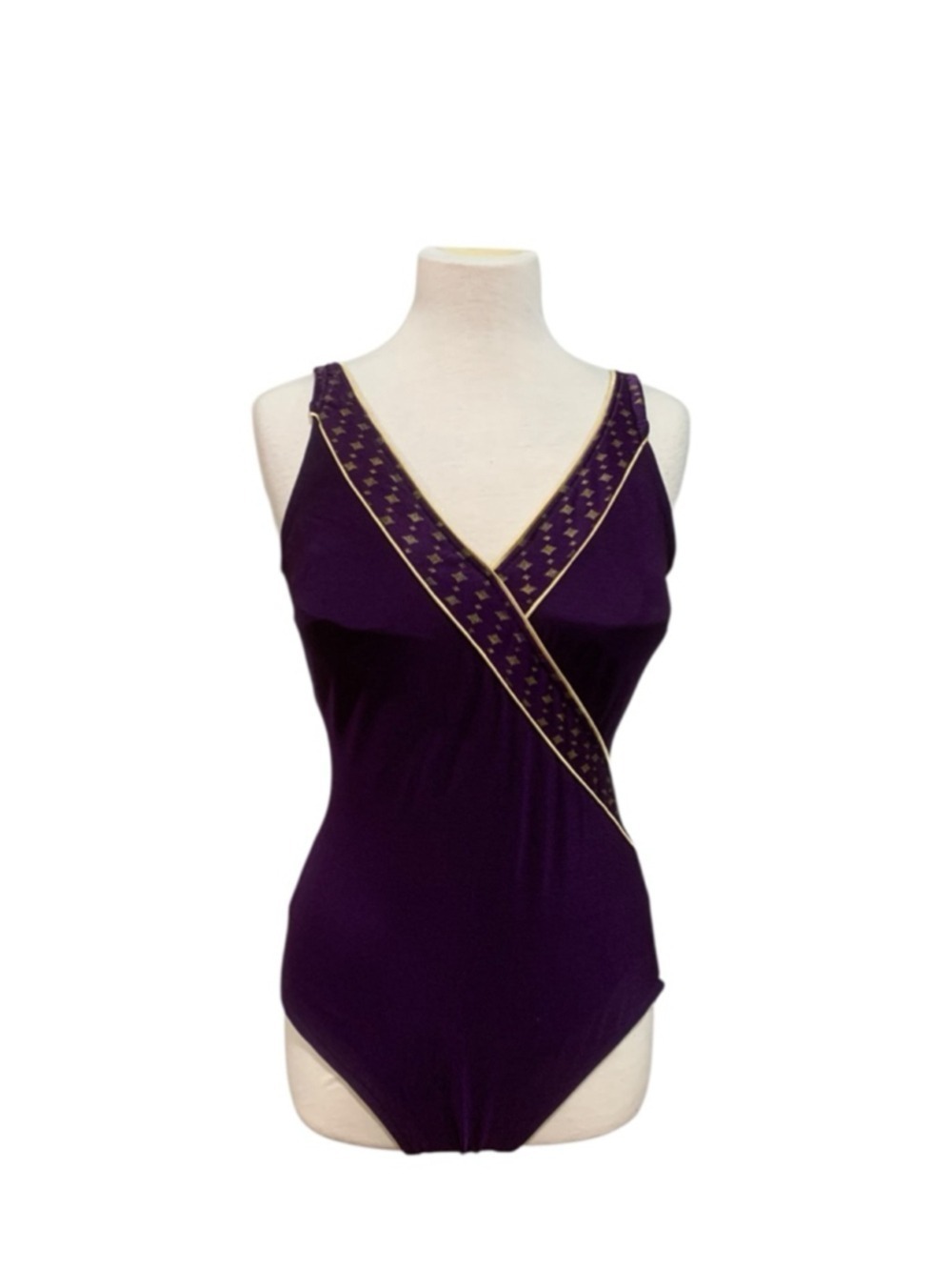 Vntg 90’s Women's Roxanne Purple Gold One Piece Swimsuit Size 14
